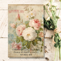 Französisch Vintag Floral Blue Pink Ephemera Decou