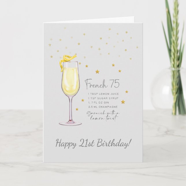 Französische 75 Cocktail 21. Happy Birthday Card Karte (Vorderseite)