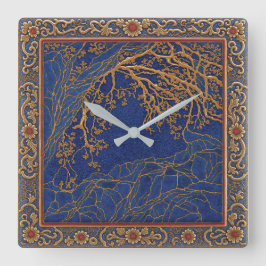 Französische Alpen Blau Gold + Karneol-Farbuhr Quadratische Wanduhr