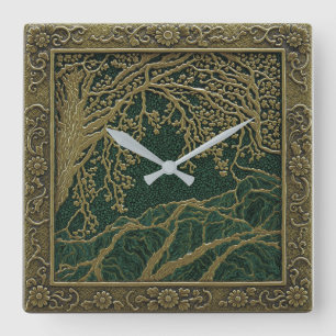 Französische Alpen Gold-Limonen-Malachit-Farben Wa Quadratische Wanduhr