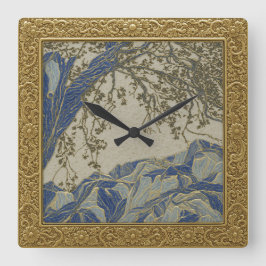 Französische Alpen Gold Silber Blau Farbwanduhr Quadratische Wanduhr