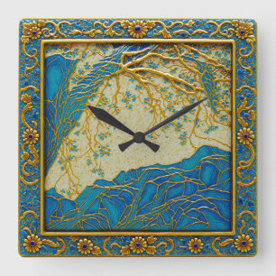 Französische Alpen Gold Türkis Lapislazuli Farben Quadratische Wanduhr