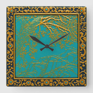 Französische Alpen Gold Türkis+Schwarze Farben Wan Quadratische Wanduhr