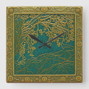 Französische Alpen Gold Zitronen Türkis Schattier Quadratische Wanduhr