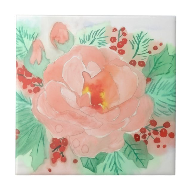 Französische Aquarellrose Fliese (Vorderseite)