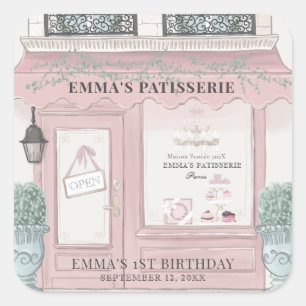 Französische Bäckerei Patisserie Paris Pink Geburt Quadratischer Aufkleber