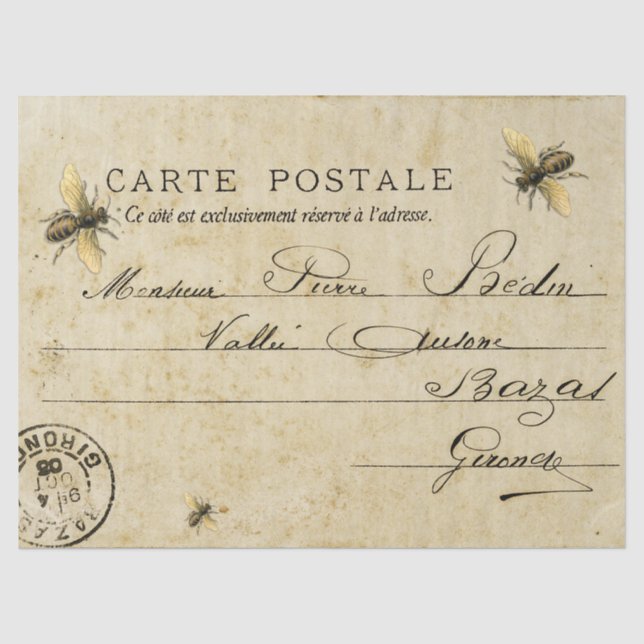 Französische Bienenpostkarte Seidenpapier (Vorderseite)