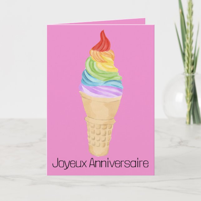 Französische Birthday Rainbow Gay Pride Ice Creme  Karte (Vorderseite)
