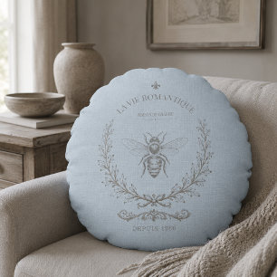 Französische Blaue Bienen-Gravur Französischer L Rundes Kissen