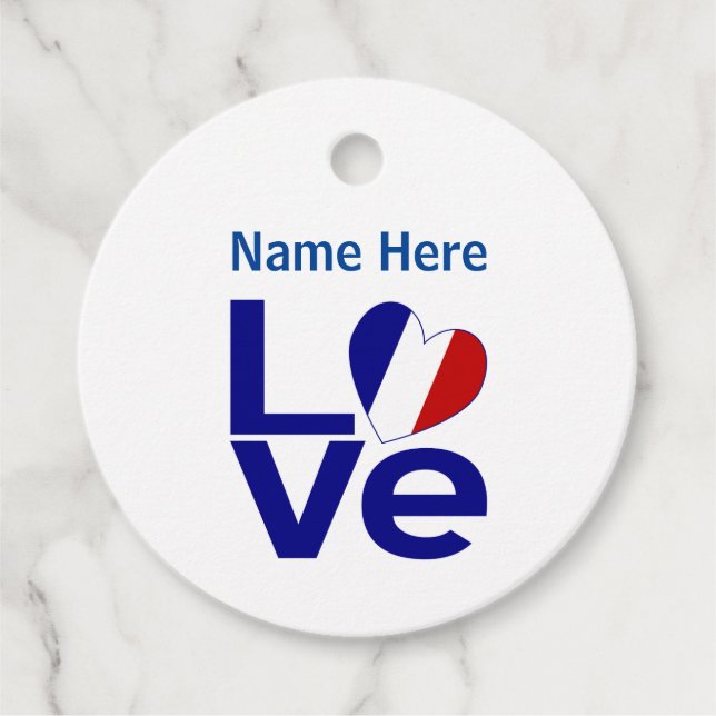 Französische Blaue LIEBE Herzenflagge Personalisie Geschenkanhänger (Vorderseite)