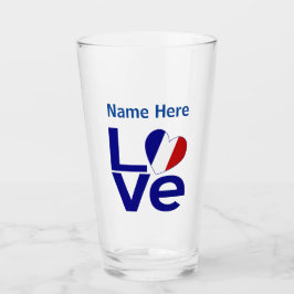 Französische Blaue LIEBE Herzenflagge Personalisie Glas