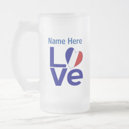 Französische Blaue LIEBE Herzenflagge Personalisie Mattglas Bierglas