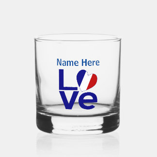 Französische Blaue LIEBE Herzenflagge Personalisie Whiskyglas