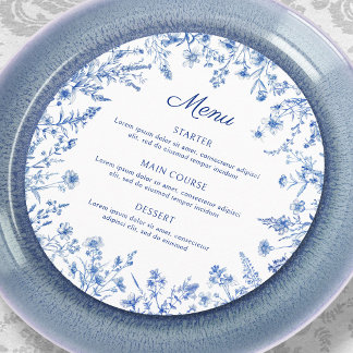 Französische Blaue Wildblumen-Round-Menu Menükarte