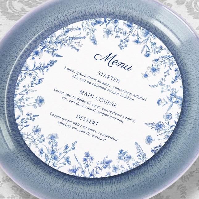 Französische Blaue Wildblumen-Round-Menu Menükarte (Von Creator hochgeladen)