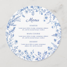 Französische Blaue Wildblumen-Round-Menu Menükarte