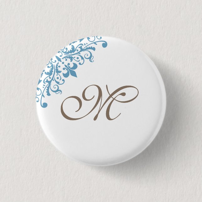 Französische Blue Lilie Initial Script Monogram Button (Vorderseite)