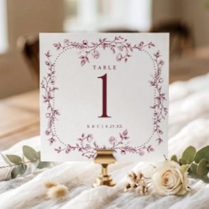 Französische Blumen-Toile-Bordeaux-Hochzeitstischn Einladung