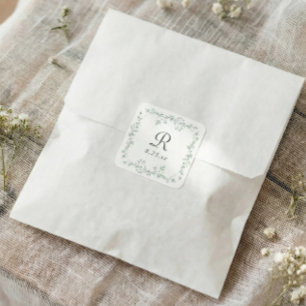 Französische Blumengebinde in Hellgrün Vintage Mon Quadratischer Aufkleber