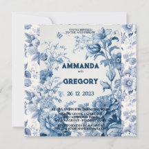 Französische Blumentoilblauer Einladung