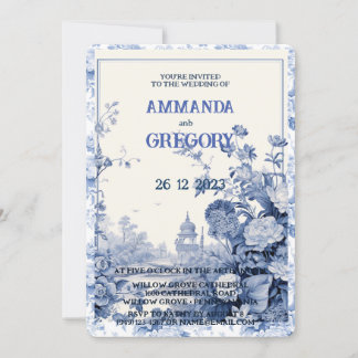 Französische Blumentoilblauer Einladung