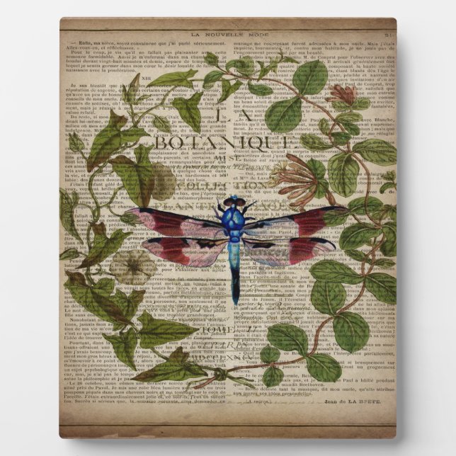 Französische botanische Blätter moderne Vintage Li Fotoplatte (Vorderseite)