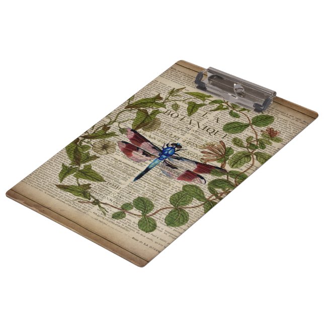 Französische botanische Blätter moderne Vintage Li Klemmbrett (Schrägansicht)