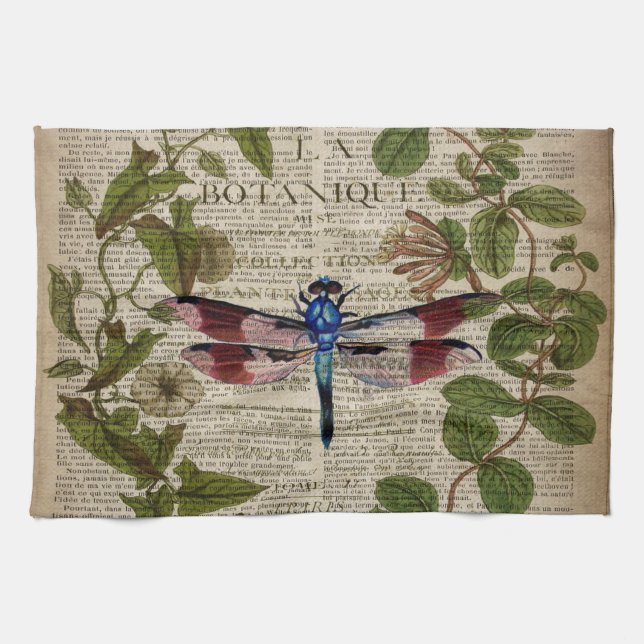 Französische botanische Blätter moderne Vintage Li Küchentuch (Horizontal)