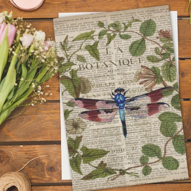 Französische botanische Blätter moderne Vintage Li Seidenpapier (french botanical leaves modern vintage dragonfly tissue paper)