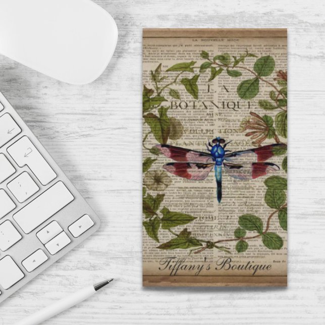 Französische botanische Blätter moderne Vintage Li Visitenkarte (french botanical leaves modern vintage dragonfly business card)