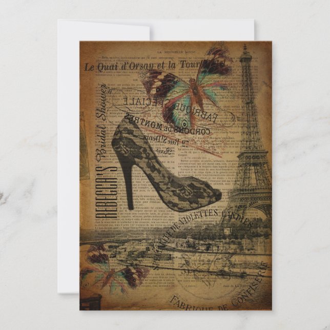 französische Botanische Paris-Stilettos Einladung (Vorderseite)