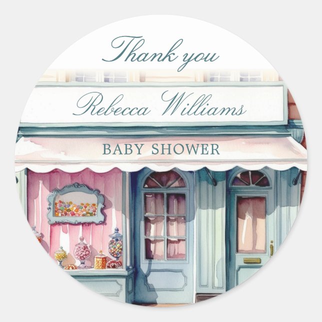Französische Boutique Bonjour Bebe Baby Dusche Runder Aufkleber (Vorderseite)