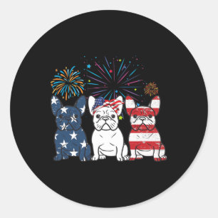 Französische Bulldog-amerikanische Flagge 4. Juli  Runder Aufkleber