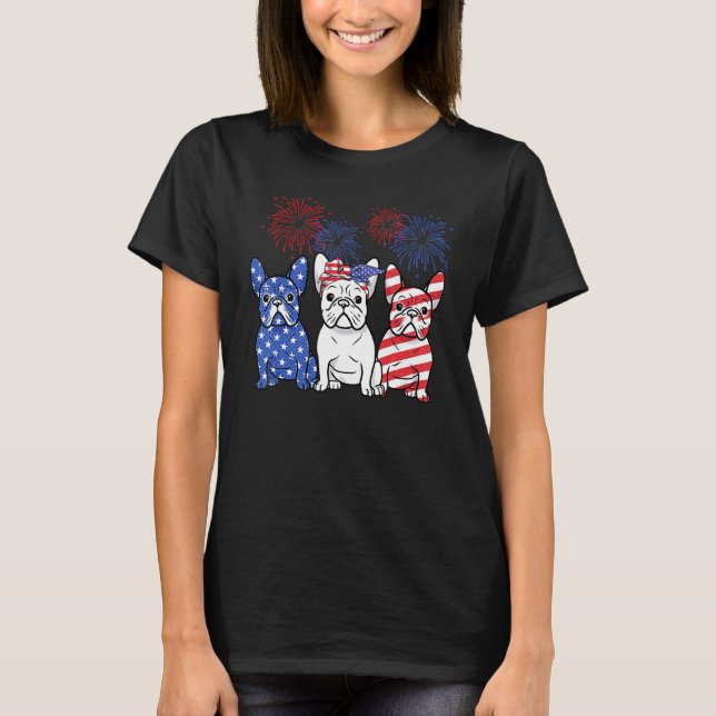 Französische Bulldog-amerikanische Flagge 4. Juli  T-Shirt (Vorderseite)