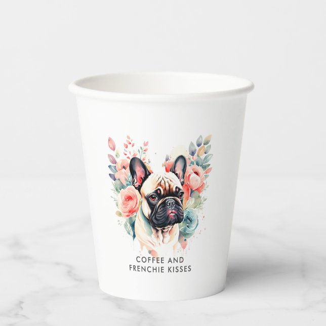 Französische Bulldog-Blume Kaffee und Franchie Kis Pappbecher (Vorderseite)
