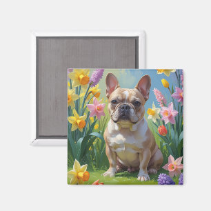 Französische Bulldog-Frühlingsblumen Malerei Magnet