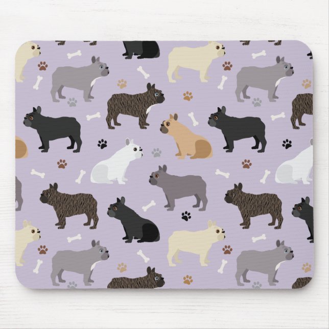 Französische Bulldog-Knochen und -Paare Lila Mousepad (Vorne)