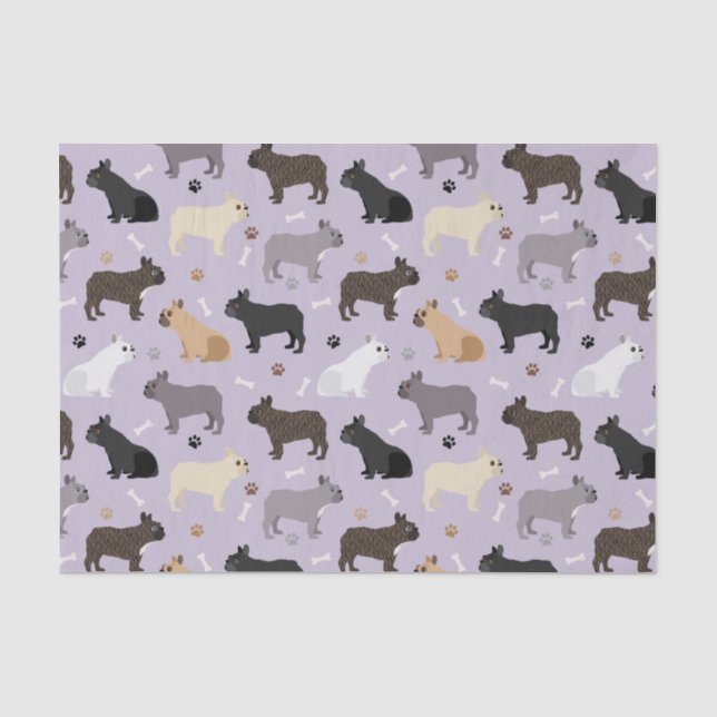 Französische Bulldog-Knochen und -Paare Lila Seidenpapier (Vorderseite)