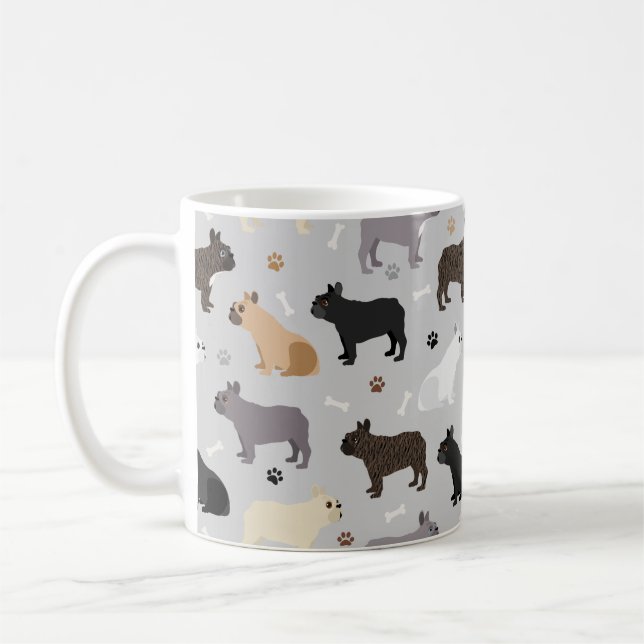 Französische Bulldog-Knochen und Paws Grau Kaffeetasse (Links)