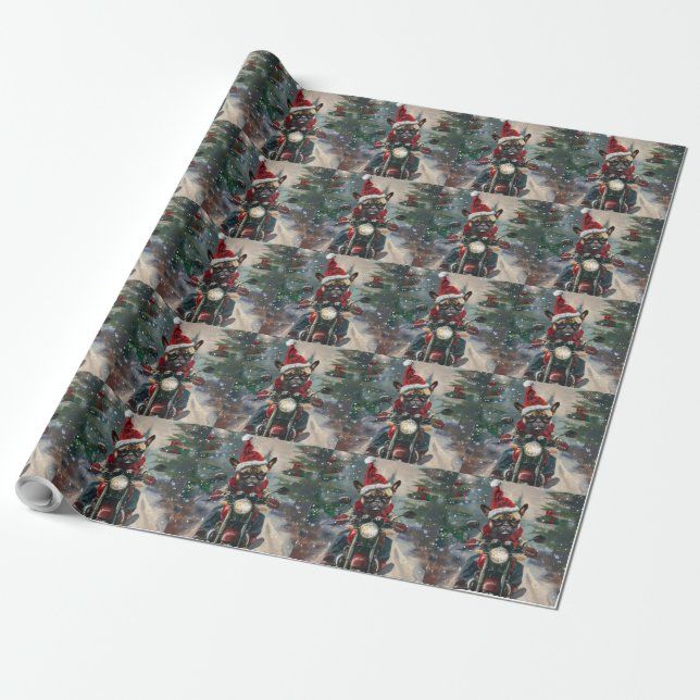 Französische Bulldog-Motorrad-Weihnachten Geschenkpapier (Ungerollt)