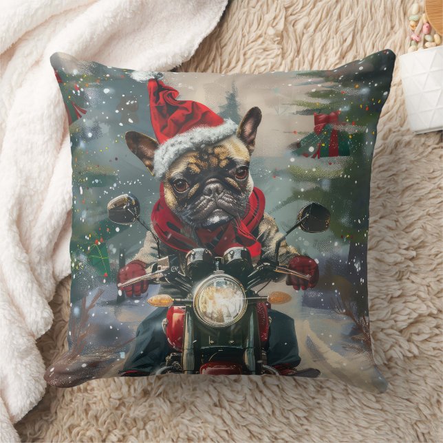 Französische Bulldog-Motorrad-Weihnachten Kissen (Decke)