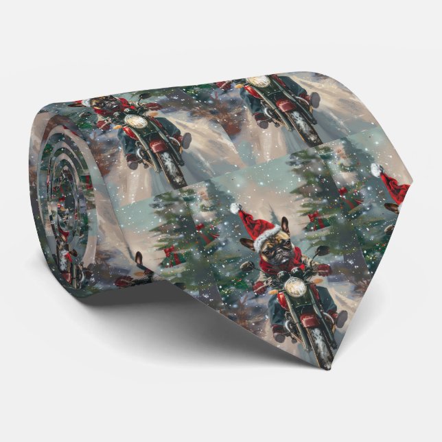 Französische Bulldog-Motorrad-Weihnachten Krawatte (Gerollt)