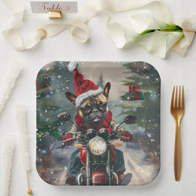 Französische Bulldog-Motorrad-Weihnachten Pappteller (Hochzeit)