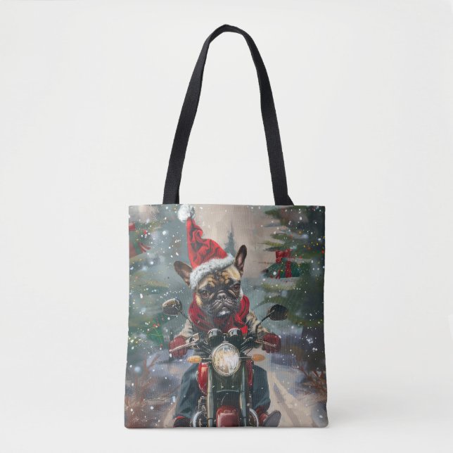 Französische Bulldog-Motorrad-Weihnachten Tasche (Vorderseite)