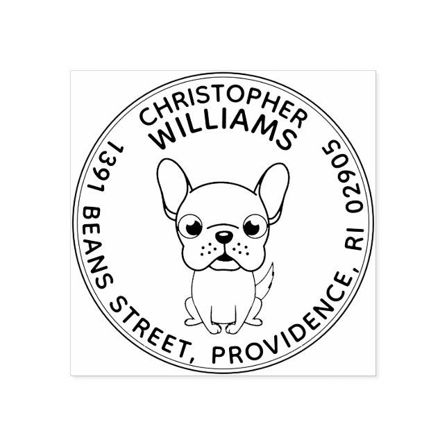 Französische Bulldog-Runde-Rücksendeadresse-Briefm Gummistempel (Prägung)