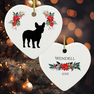 Französische Bulldog-Silhouette mit dem Namen Poin Keramik Ornament