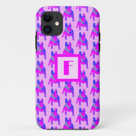 Französische Bulldog-Silhouette Pink & Blue Monogr Case-Mate iPhone Hülle