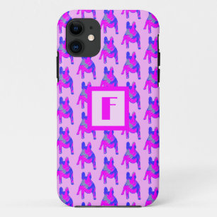 Französische Bulldog-Silhouette Pink & Blue Monogr Case-Mate iPhone Hülle