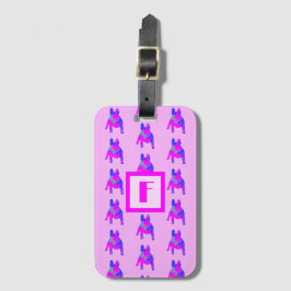 Französische Bulldog-Silhouette Pink & Blue Monogr Gepäckanhänger