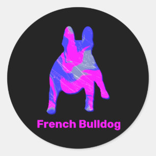 Französische Bulldog-Silhouette Pink & Blue Runder Aufkleber